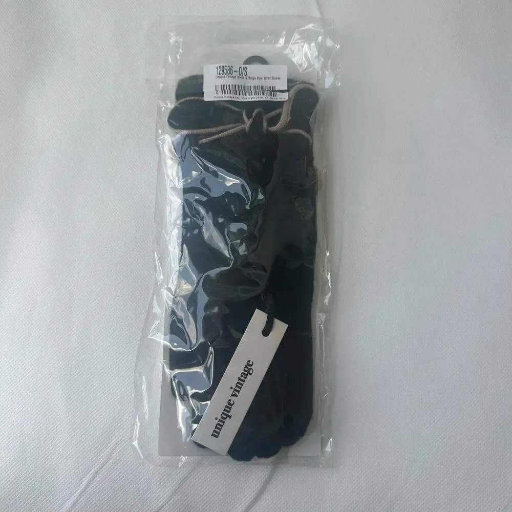 Unique Vintage Gloves- Black/ Beige Bow Wrist Glove